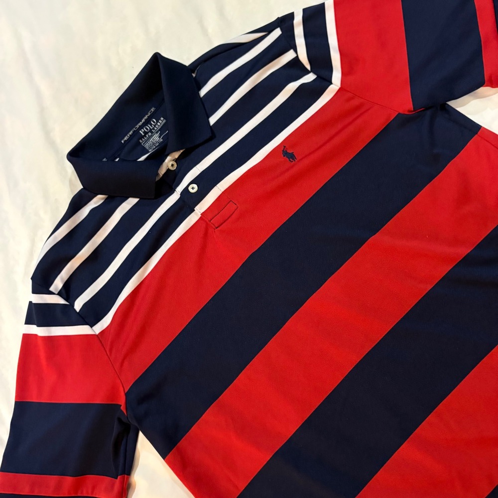 Polo Ralph Lauren Lightweight Performance Stripe Polo Shirt Navy Red XL 18-20